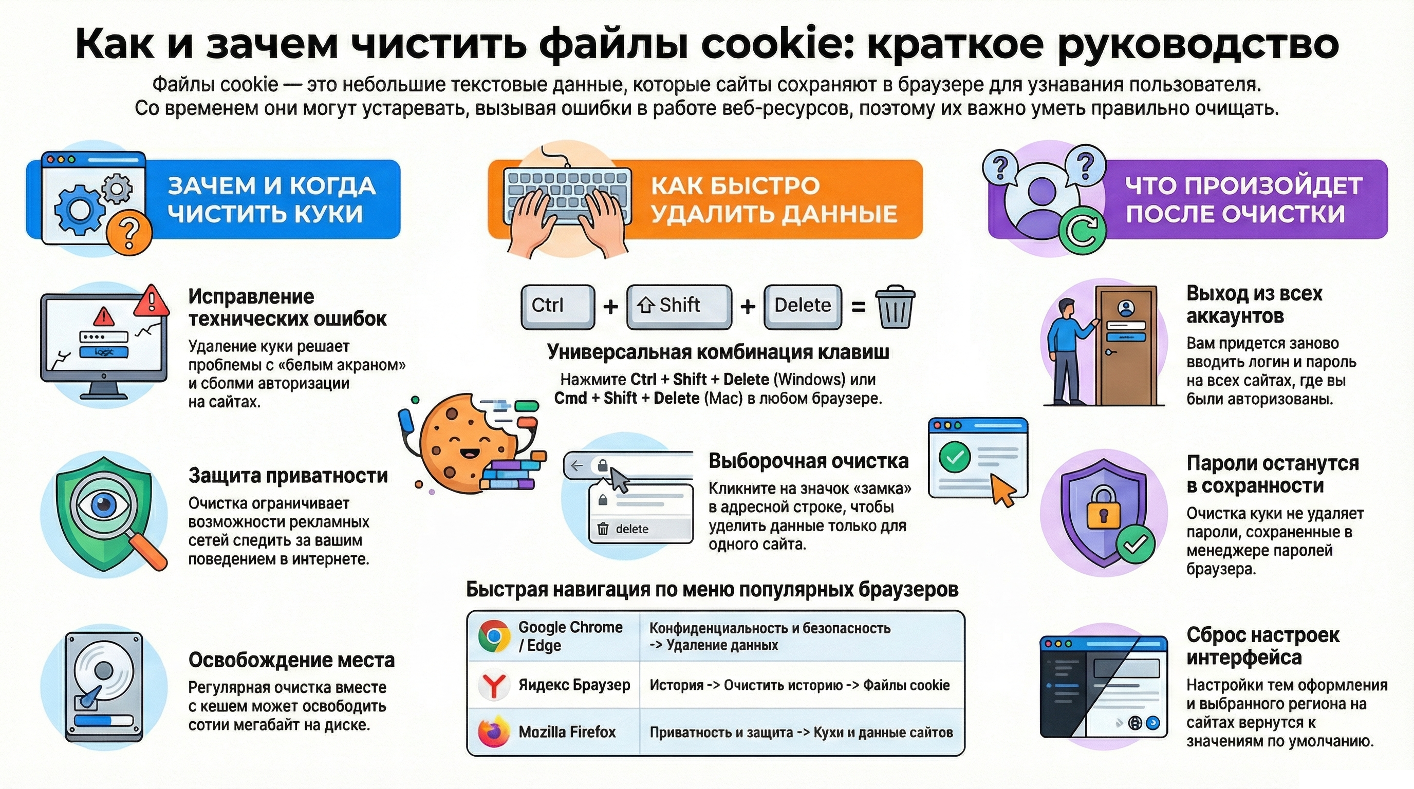 Как правильно очистить файлы cookie в популярных браузерах
