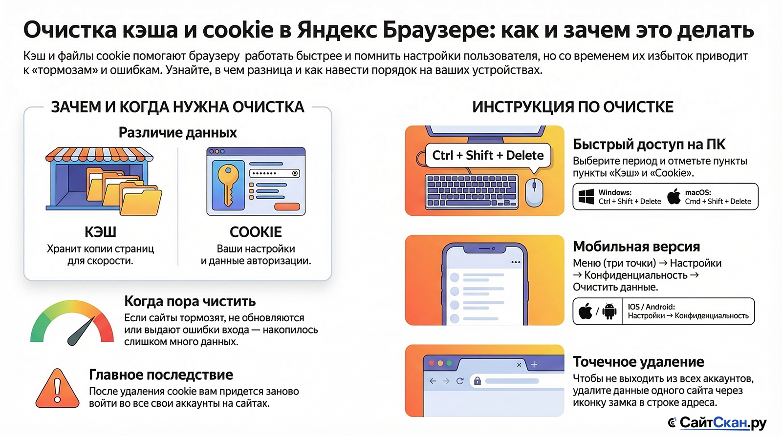 Очистка кэша и файлов cookie в Яндекс Браузере
